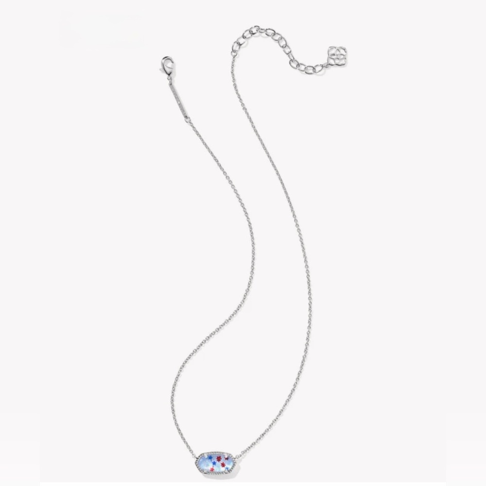 Kendra Scott Elisa Silver Short Pendant Red White & Blue Star NWT - Picture 2 of 9